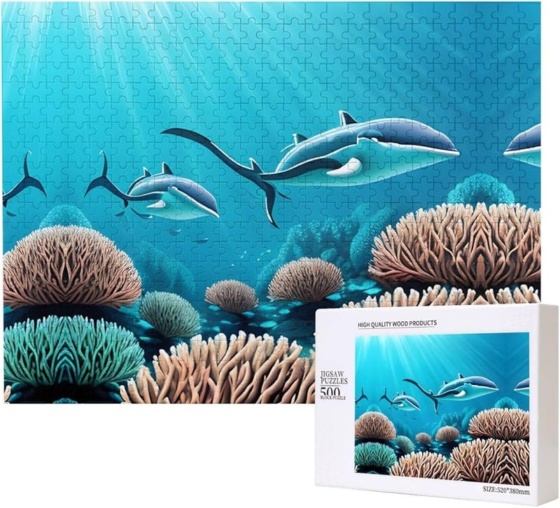 لغز الحيتان في أعماق البحار 500 قطعة للبالغين ديكور المنزل 20.4 × 15 بوصة - Image 1