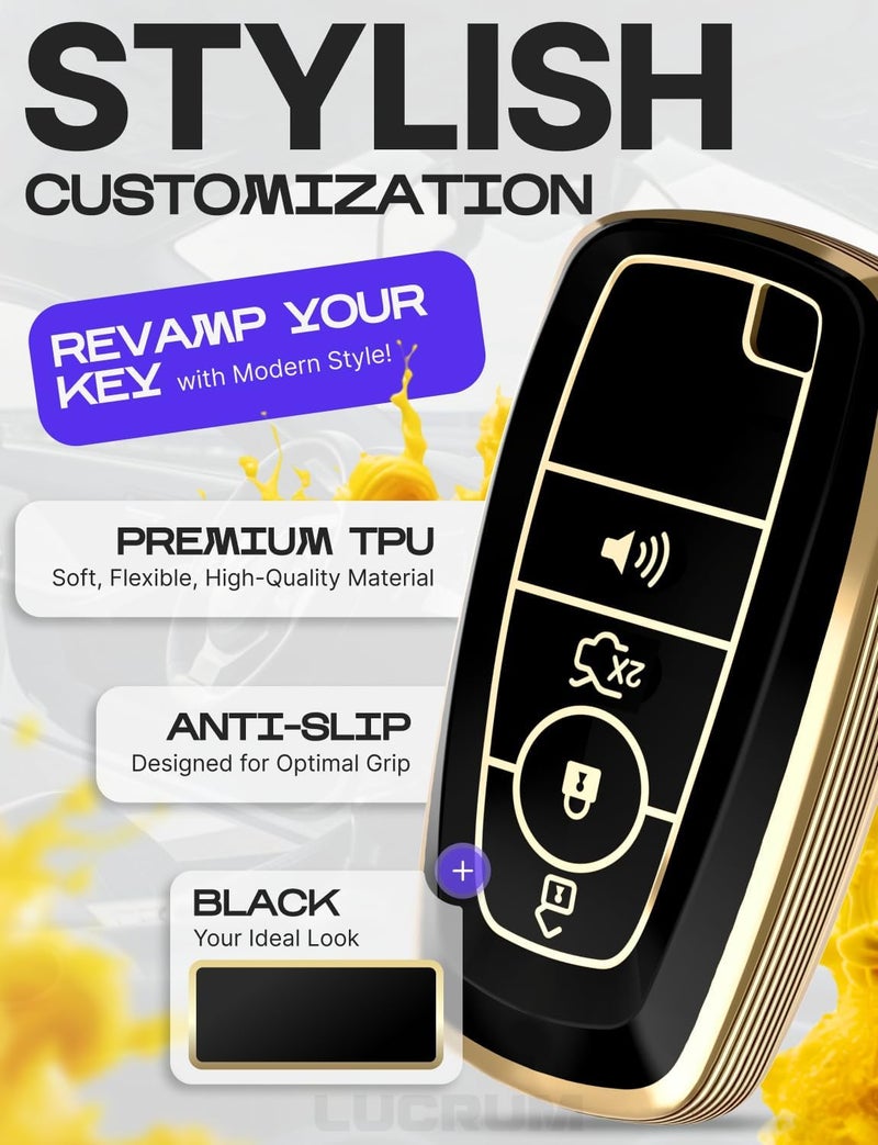 Lucrum Compatible Ford Key Fob Cover with Leather Keychain - Black and Gold - Image 3