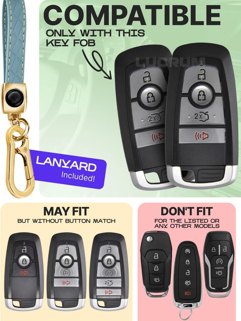 Lucrum Compatible Ford Key Fob Cover with Leather Keychain - Black and Gold - Image 2