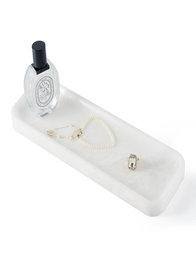 Koville Marble Tray, 12"x4" Marble Vanity Tray for Bathroom Kitchen Countertop Sink, Natural Stone Tray for Home Decor, Decorative Rectangular Narrow Catchall Tray for Jewelry(Namibia Bianco) - Image 1