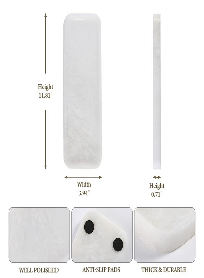 Koville Marble Tray, 12"x4" Marble Vanity Tray for Bathroom Kitchen Countertop Sink, Natural Stone Tray for Home Decor, Decorative Rectangular Narrow Catchall Tray for Jewelry(Namibia Bianco) - Image 2