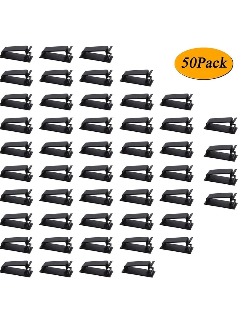 VIUAUAX - Self Adhesive Cable Management Clips, Cable Organizers Wire Clips Cord Holder for TV PC Ethernet Cable Under Desk Home Office (Black) - Image 1