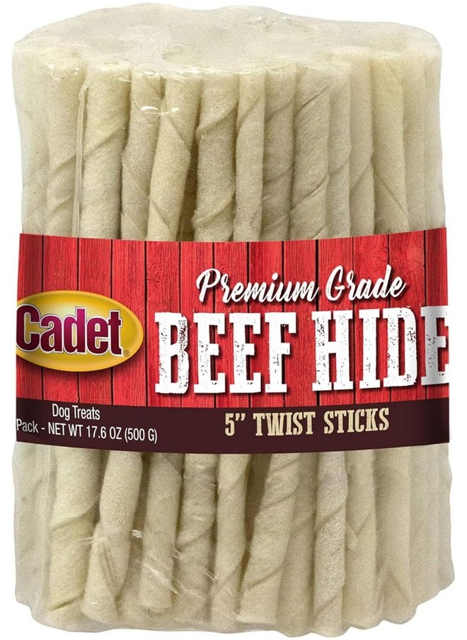 Cadet Cadet Premium Grade Beef Hide for Dogs, Long Lasting Rawhide Twist Chew Sticks, Natural Dog Chews, 5 Inch Dog Bones (100 Count)  - Image 1