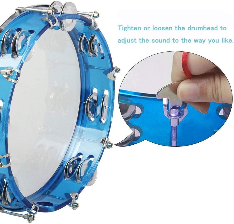 ENNBOM Tambourine Adjustable Tone Hand Drum Double Row Metal Jingles Hand Bell Performance Level Handheld Percussion (Blue) - Image 3