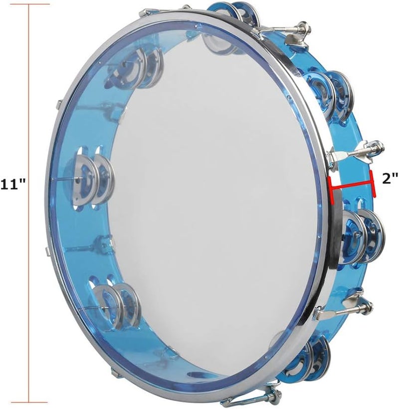 ENNBOM Tambourine Adjustable Tone Hand Drum Double Row Metal Jingles Hand Bell Performance Level Handheld Percussion (Blue) - Image 2