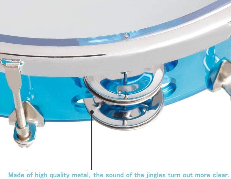 ENNBOM Tambourine Adjustable Tone Hand Drum Double Row Metal Jingles Hand Bell Performance Level Handheld Percussion (Blue) - Image 4