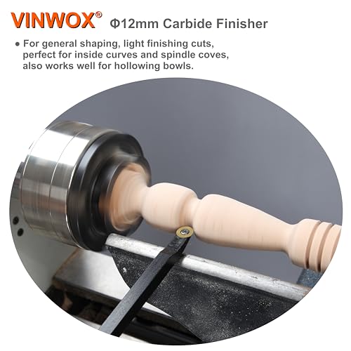 VINWOX 20" Full Size 4 PCS Carbide Wood Lathe Turning Tool Set, Including Swan Neck Hollower, Rougher, Finisher, Detailer, Titanium Coated Carbide Blades 2X Extended Service Life, Beech Wood Handle - Image 5