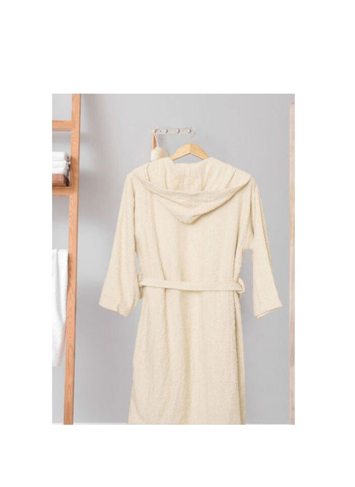 Soft Comfort - Soft Comfort Hooded Cotton Bathrobe With 2 Pockets, Beige Free Size - Image 1
