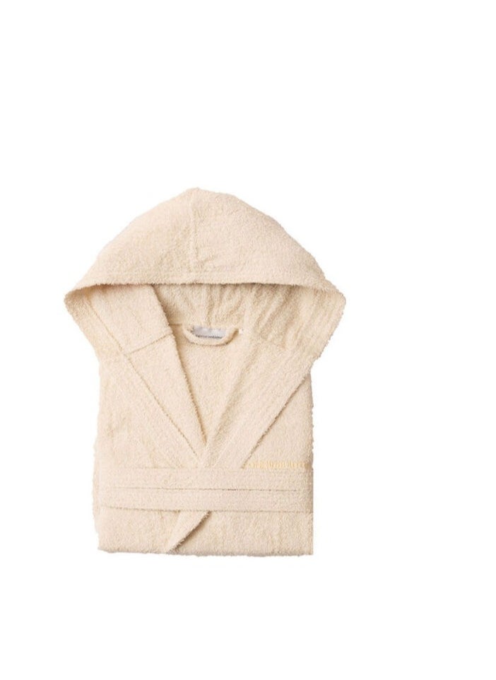 Soft Comfort - Soft Comfort Hooded Cotton Bathrobe With 2 Pockets, Beige Free Size - Image 1
