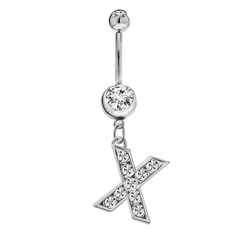 LaBling Initial Dangle Belly Button Rings | Embellished with CZ Crystals in Silver Letters A to Z | Ideal for Navel Piercings Belly Piercings - Image 1
