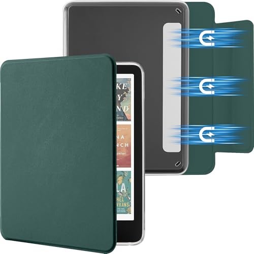 SESENSE Detachable Magnetic Case for 7'' Kindle Paperwhite 12th Gen 2024 and Kindle Colorsoft Signature Edition, Slim PU Shell Cover Case with Auto Wake/Sleep, Blackish Green - Image 1