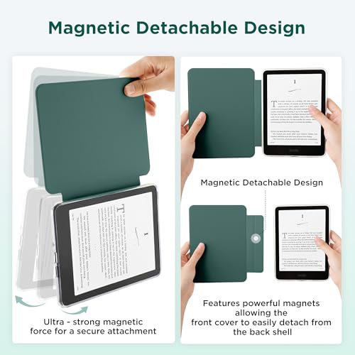 SESENSE Detachable Magnetic Case for 7'' Kindle Paperwhite 12th Gen 2024 and Kindle Colorsoft Signature Edition, Slim PU Shell Cover Case with Auto Wake/Sleep, Blackish Green - Image 3