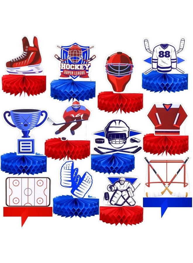 Sinmoe 12 Pcs Hockey Centerpieces For Tables Ice Hockey Honeycomb Table Decorations Hockey Birthday Party Supplies Sports Hockey Table Decor For Kids Men Women Theme Gifts School Decor - Image 1