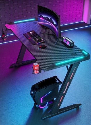Premium Gaming Desk with RGB LED Lights, E-Sports Computer Desk with Carbon Fiber Surface, Cup Holder and Headphone Hook, Home Gaming Desk with RGB Atmosphere Lighting 140 cm - pzsku/Z6C5DBE4487359BCCE1B3Z/45/_/1731421177/2590f230-d564-41d7-9406-b8a1ef86fd53