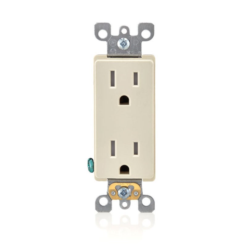 Leviton 15 Amp 125 Volt, Tamper Resistant, Decora Duplex Receptacle, Straight Blade, Self Grounding, T5325-ST, Light Almond - Image 2