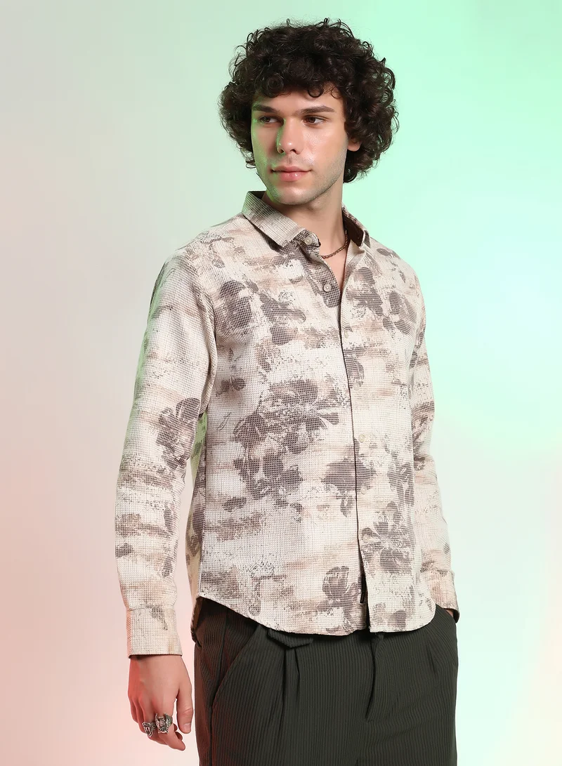 كامبوس سوترا Men's Saltbox Beige Nonlinear-Tactile Shirt