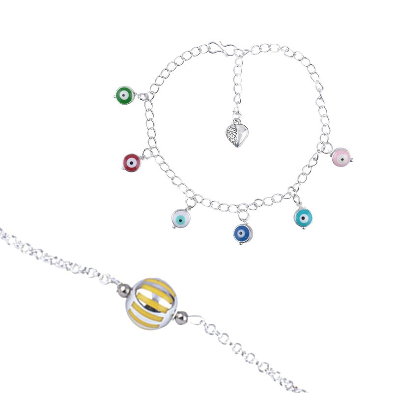 JFL JFL Unisex Adult-Jewelleryforless Handmade Combo Of Couple Pair Yellow Silver Bead Bracelet And Colorful Evil Eye For Couple,Valentine  - Image 5