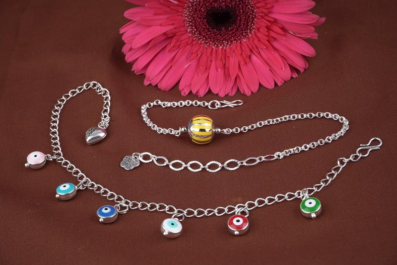 JFL JFL Unisex Adult-Jewelleryforless Handmade Combo Of Couple Pair Yellow Silver Bead Bracelet And Colorful Evil Eye For Couple,Valentine  - Image 2