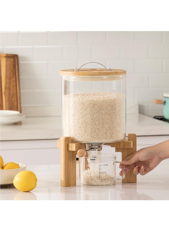 hblife HBlife 8-10 lbs Glass Rice Dispenser with Wooden Stand Flour and Cereal Container with Glass Measuring Cup Pantry Food Organization Storage Bin with Airtight Bamboo Lid, 5L  - Image 5