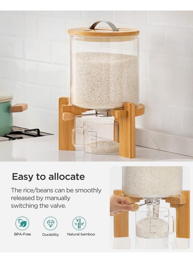 hblife HBlife 8-10 lbs Glass Rice Dispenser with Wooden Stand Flour and Cereal Container with Glass Measuring Cup Pantry Food Organization Storage Bin with Airtight Bamboo Lid, 5L  - Image 4