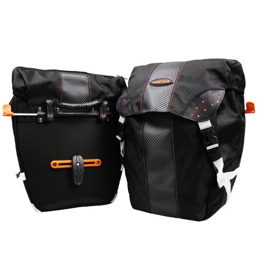 Ibera Bicycle Bag PakRak Clip-On Quick-Release All Weather Bike Panniers (Pair), Includes Rain Cover , Black - Image 1