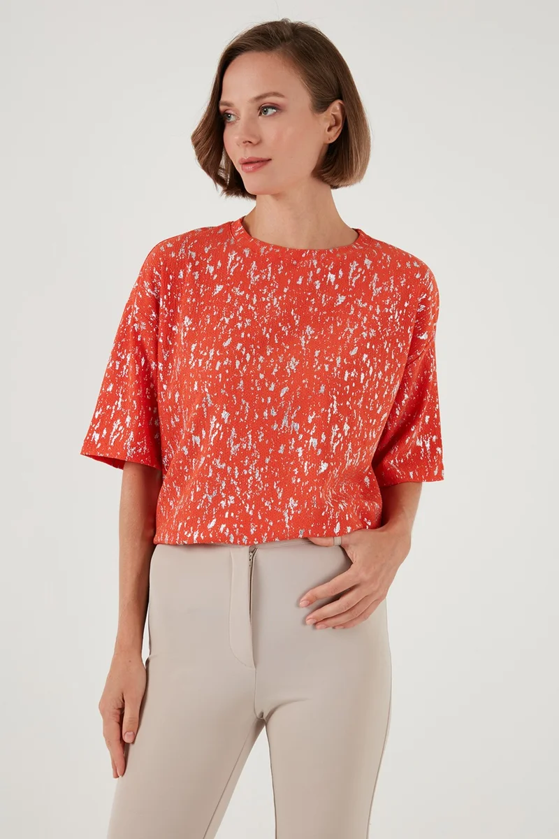 Lela Shiny Oversize Fit Crew Neck Blouse Women's Blouse 5865816