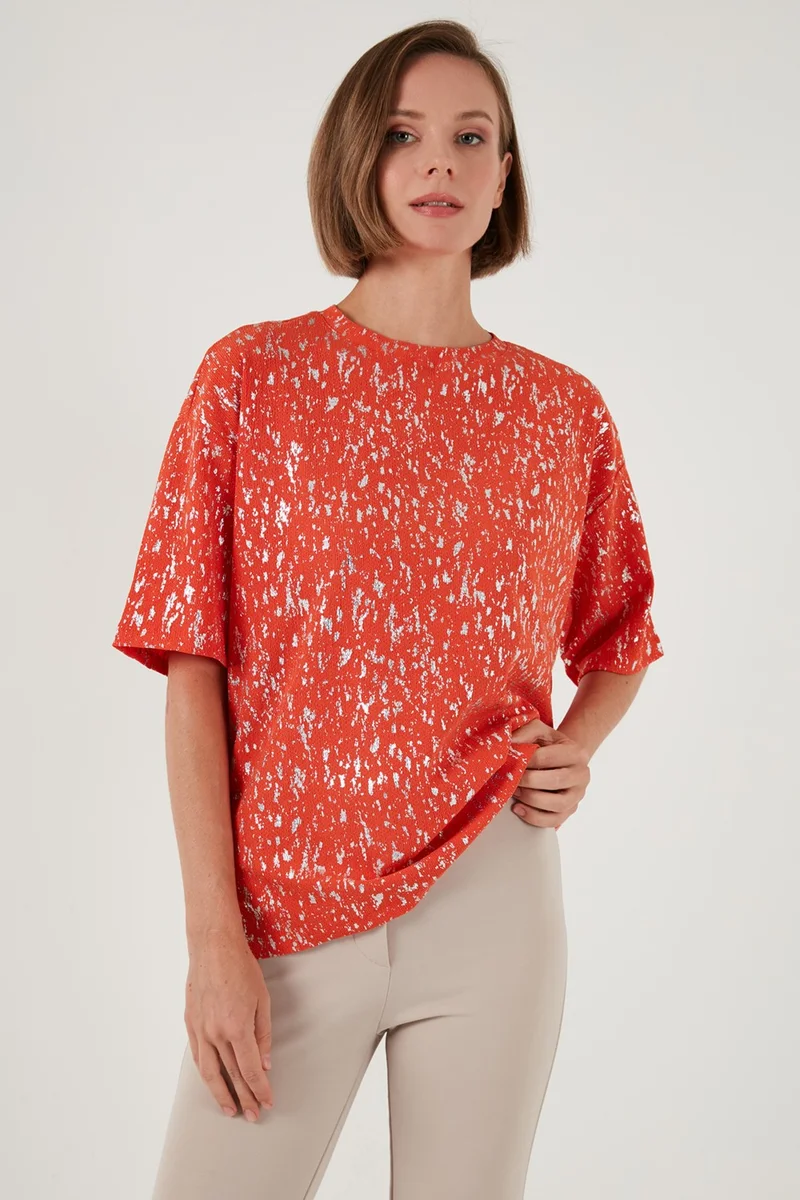 Lela Shiny Oversize Fit Crew Neck Blouse Women's Blouse 5865816