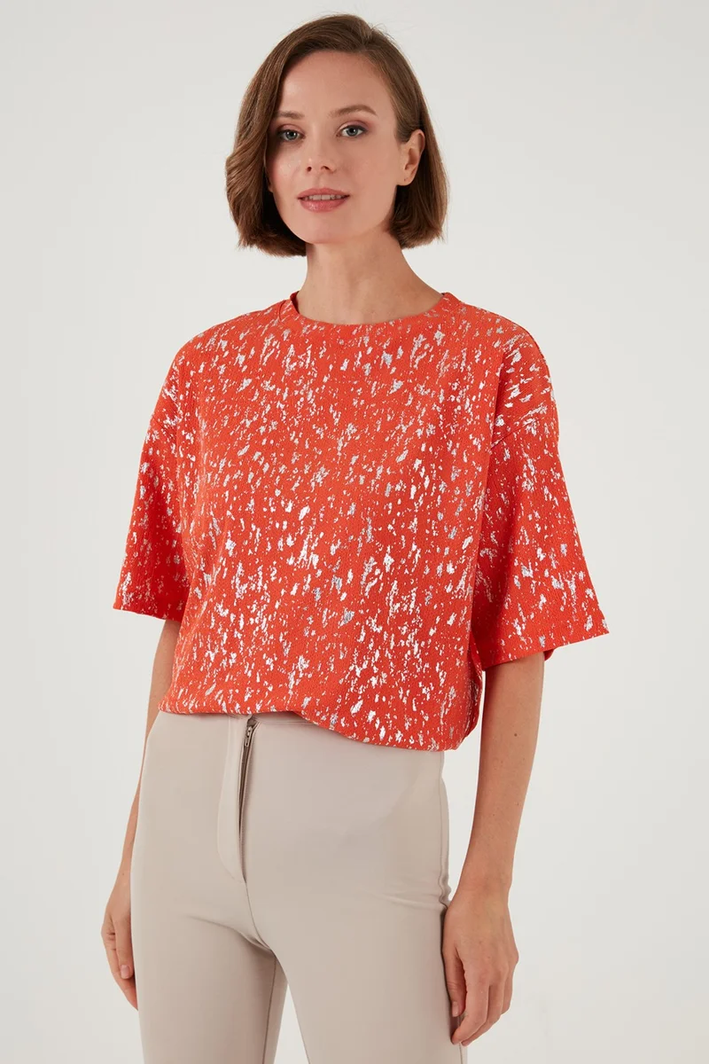 Lela Shiny Oversize Fit Crew Neck Blouse Women's Blouse 5865816