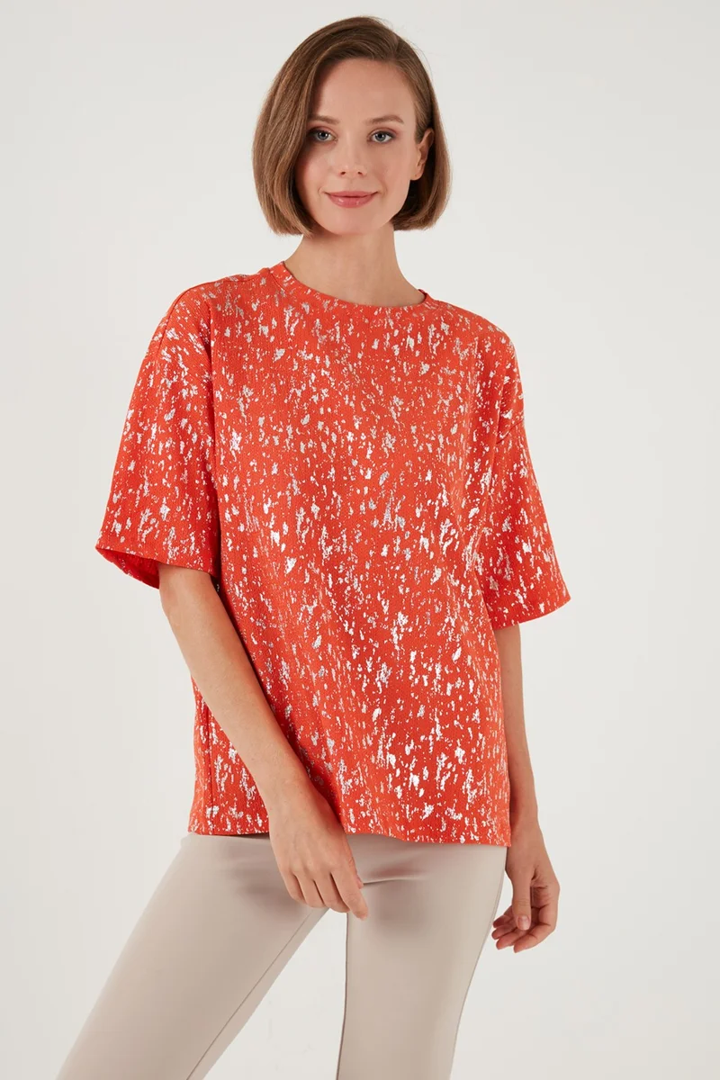 Lela Shiny Oversize Fit Crew Neck Blouse Women's Blouse 5865816