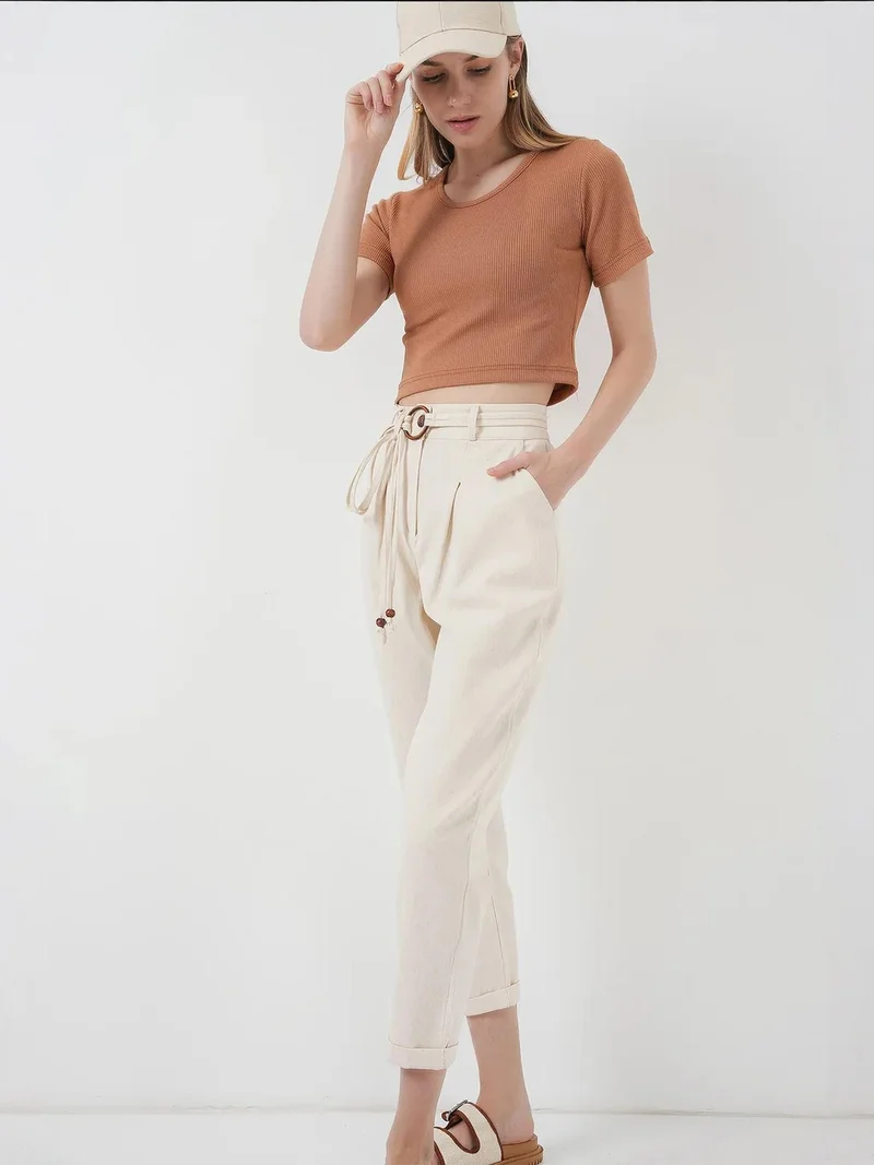 بيغ دارت بنطلون بي دارت بطول الكاحل بقصة مريحة مع ربطة عنق