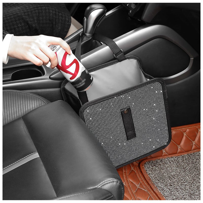 wedfish Foldable Car Trash Cans with RhinestoneBling Car Trash Bin for Car Seat Organizer Car DecorationsUniversal Bling Car Accessories Car Garbage Can for Most CarsSUVsTrucks White - Image 3