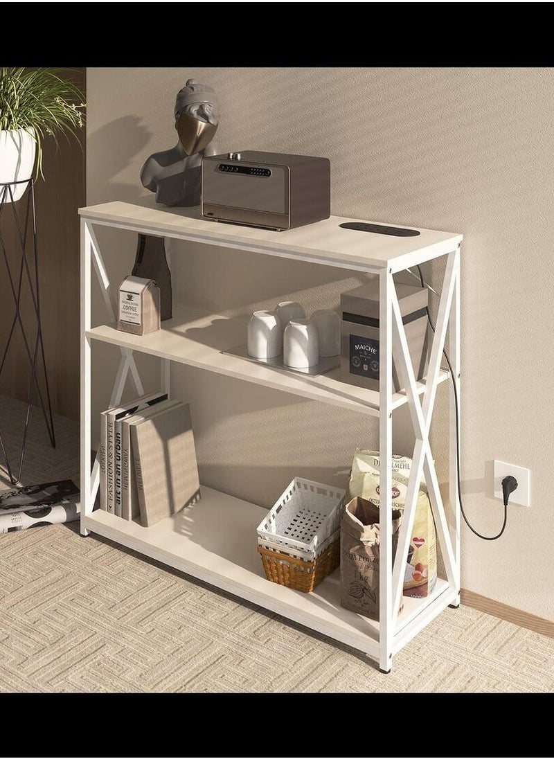 Luxury Home - 100x35x90cm Console Table with Power Outlet Adjustable Sofa Table with Storage Shelf Sofa Entryway Table Living Room Entryway-EI-403 - Image 1