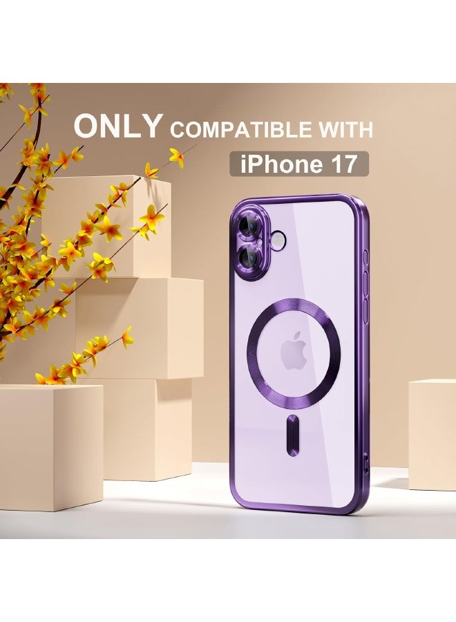 جراب مغناطيسي لهاتف iPhone 17 مع واقي شاشة، متوافق مع MagSafe [لا يصفر أبدًا] [حماية من السقوط] واقي كامل لعدسة الكاميرا مع طلاء ناعم وشفاف، جراب هاتف للنساء، أرجواني غامق - Image 2