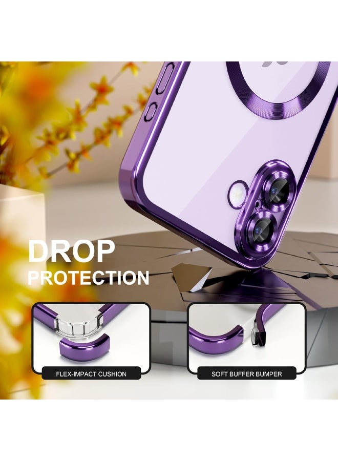 جراب مغناطيسي لهاتف iPhone 17 مع واقي شاشة، متوافق مع MagSafe [لا يصفر أبدًا] [حماية من السقوط] واقي كامل لعدسة الكاميرا مع طلاء ناعم وشفاف، جراب هاتف للنساء، أرجواني غامق - Image 4