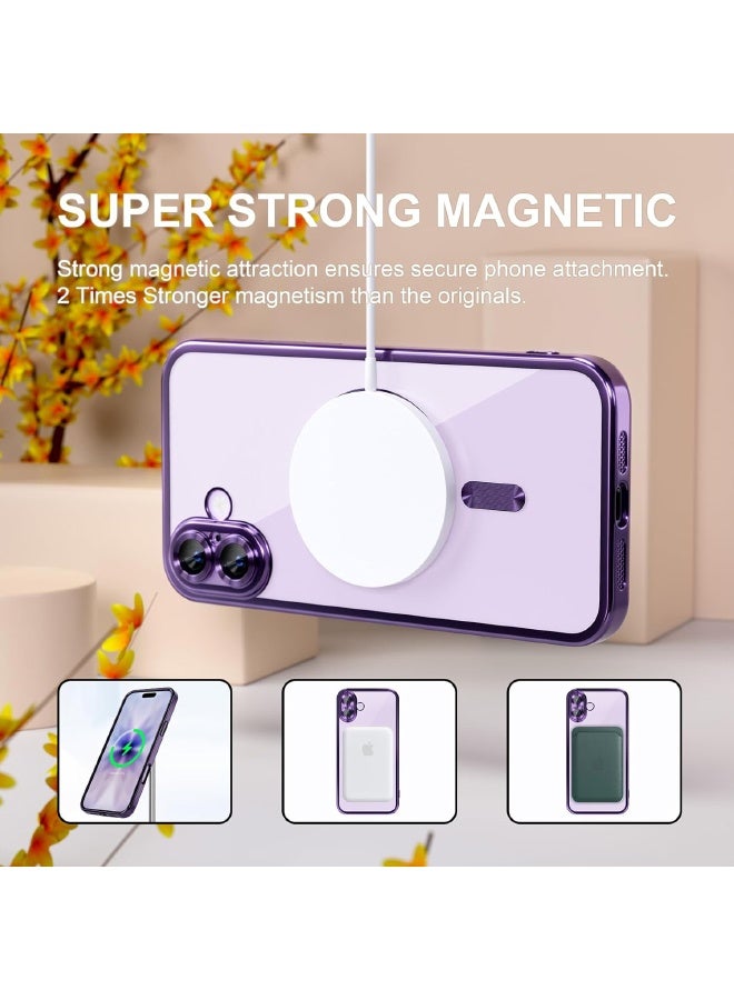 جراب مغناطيسي لهاتف iPhone 17 مع واقي شاشة، متوافق مع MagSafe [لا يصفر أبدًا] [حماية من السقوط] واقي كامل لعدسة الكاميرا مع طلاء ناعم وشفاف، جراب هاتف للنساء، أرجواني غامق - Image 3