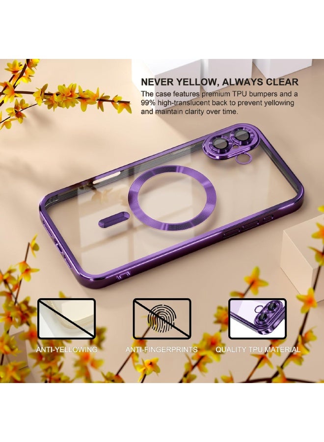 جراب مغناطيسي لهاتف iPhone 17 مع واقي شاشة، متوافق مع MagSafe [لا يصفر أبدًا] [حماية من السقوط] واقي كامل لعدسة الكاميرا مع طلاء ناعم وشفاف، جراب هاتف للنساء، أرجواني غامق - Image 5