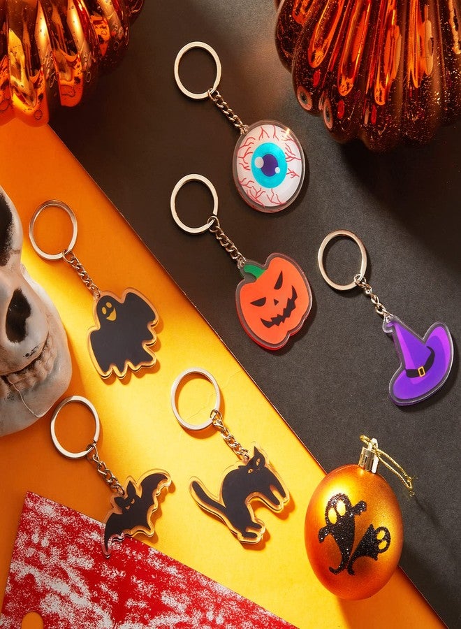 Henoyso 24 Pieces Acrylic Halloween Keychain Party Favors Horror Keychain Ghost Bat Witch Hat Cat Pumpkin Keychain Cute Pendant Hanging Key Chain Decorations for Halloween Party Gift - Image 3