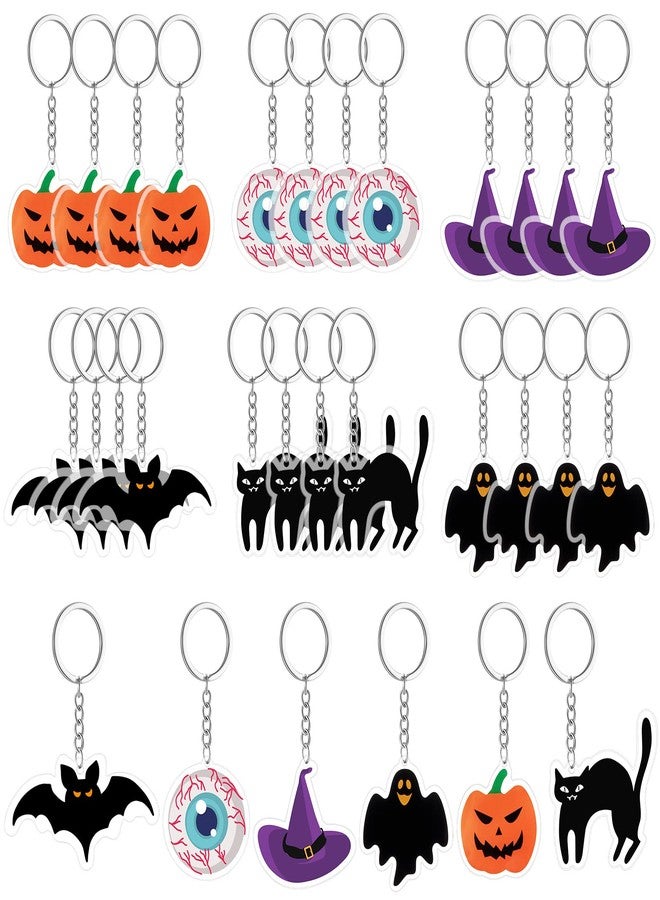 Henoyso 24 Pieces Acrylic Halloween Keychain Party Favors Horror Keychain Ghost Bat Witch Hat Cat Pumpkin Keychain Cute Pendant Hanging Key Chain Decorations for Halloween Party Gift - Image 1