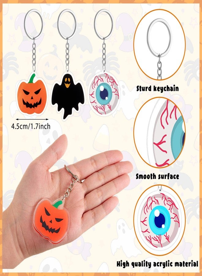 Henoyso 24 Pieces Acrylic Halloween Keychain Party Favors Horror Keychain Ghost Bat Witch Hat Cat Pumpkin Keychain Cute Pendant Hanging Key Chain Decorations for Halloween Party Gift - Image 4