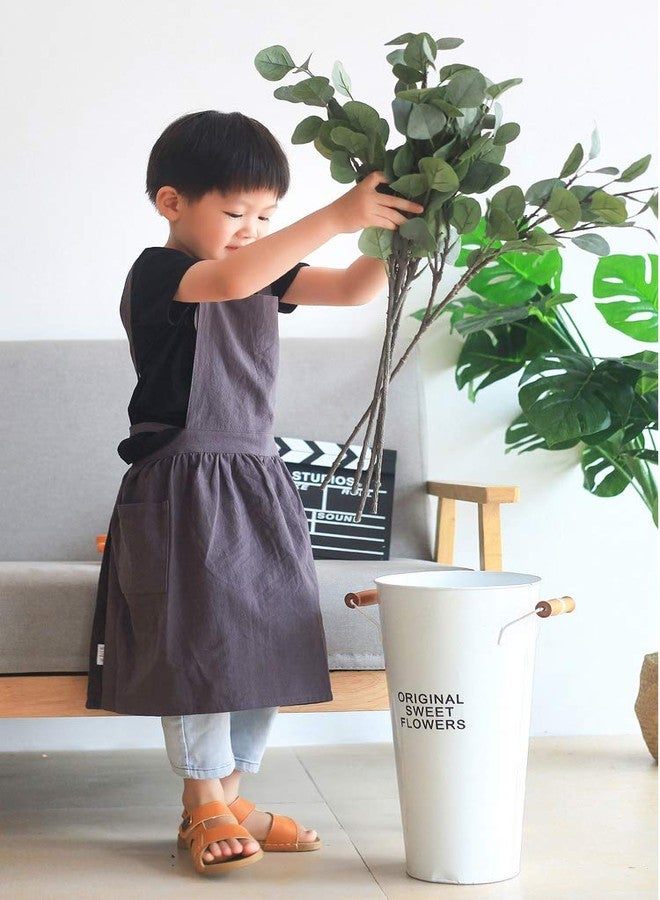 losofar Children Cotton Apron Japanese Style Bib Home Clothes Painting Soft Comfort Pinafore Apron for Girls Boys (darkgrey, 23.2"x25.9") - Image 2