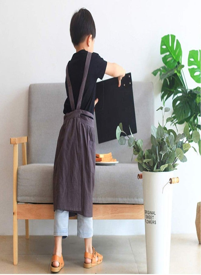 losofar Children Cotton Apron Japanese Style Bib Home Clothes Painting Soft Comfort Pinafore Apron for Girls Boys (darkgrey, 23.2"x25.9") - Image 3