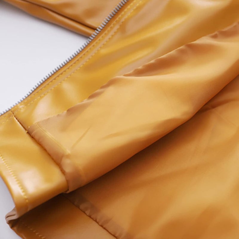 woobles Toddler Baby Boy Girl Kids Outfits Motorcycle Faux Leather Lapel Jackets Zipper Coat Winter Outwear for 3-13Y 18 Months Yellow - Image 2