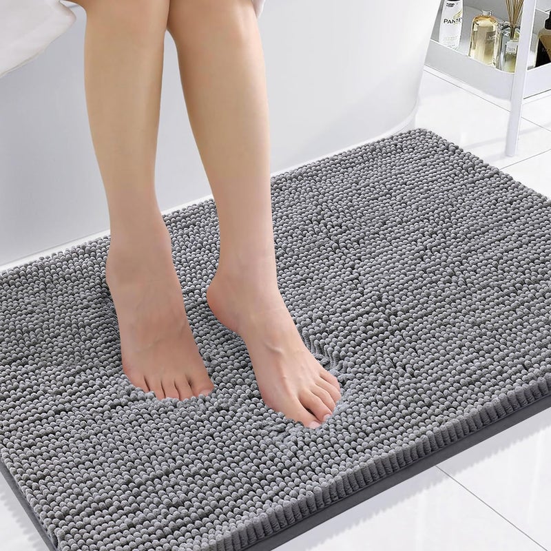 Smiry Luxury Chenille Bath Rug 36x24 Extra Soft and Absorbent Shaggy Bathroom Mat Rugs Machine Washable NonSlip Plush Carpet Runner for Tub Shower and Bath Room Grey