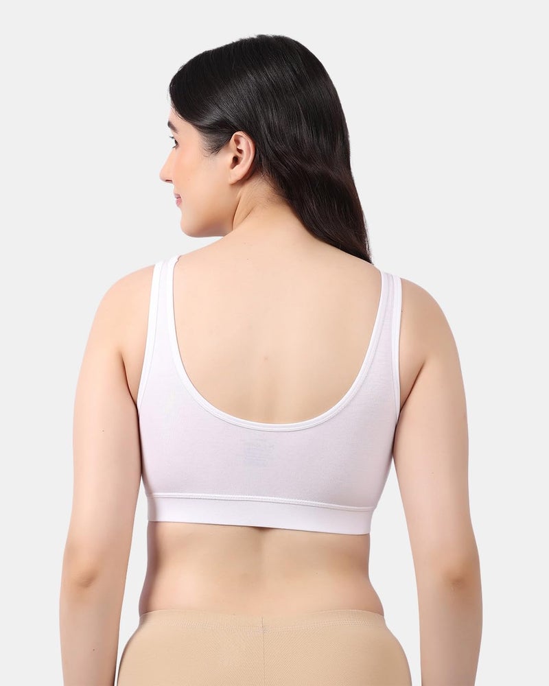 LAVOS Bamboo Cotton Everyday Sports Bra for Women Non Padded Full Coverage, Non Wired Soft Breathable Broad Strap Training Bras for Womens, Yoga, Workout, Gym Bra for Girls/Women White - Image 2