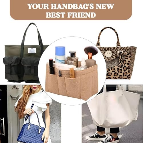 GREENSHEEP Women Felt Purse Organizer Storage Bag for Ladies Handbag Tote Bag Glasses Keys- (Beige, Large, 11.4x5.9x7.1 inch) - Image 2