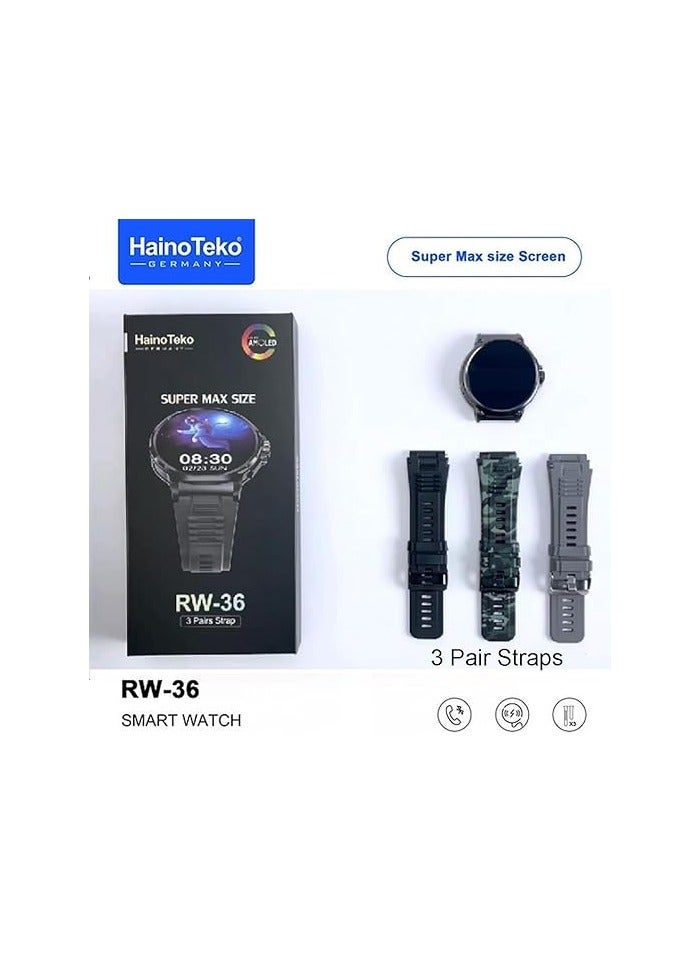 Haino Teko Germany Haino Teko RW36 Super Max Size Round Shape Full Screen AMOLED Display Smart Watch With 3 Pair Straps For Men's and Boys Black - Image 2