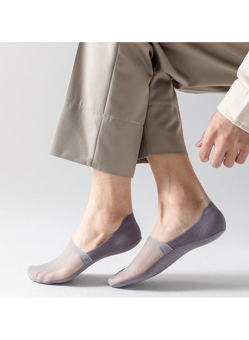 جوارب قارب رجالي من الحرير الجليدي للرجال جوارب سيليكون صيفية غير قابلة للسقوط بكعب غير مرئي جوارب قصيرة منخفضة القطع وبدون أثر جوارب رجالية رقيقة وقابلة للتنفس 5 أزواج - Image 5