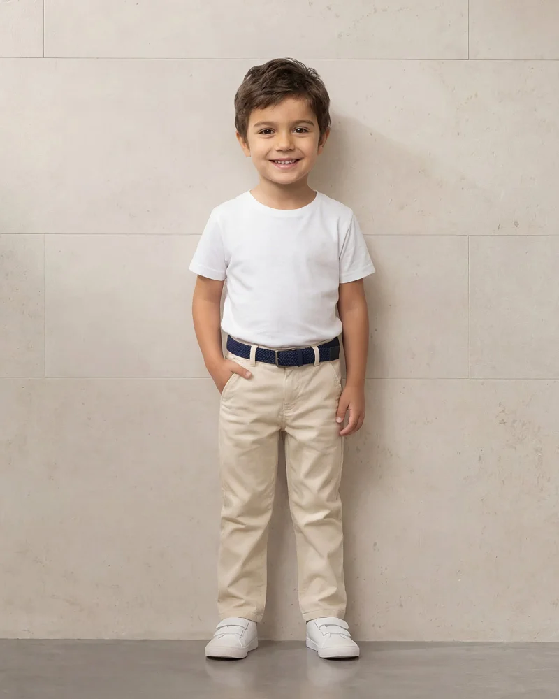 Redtag Boys Cream Dobby Belted Trousers