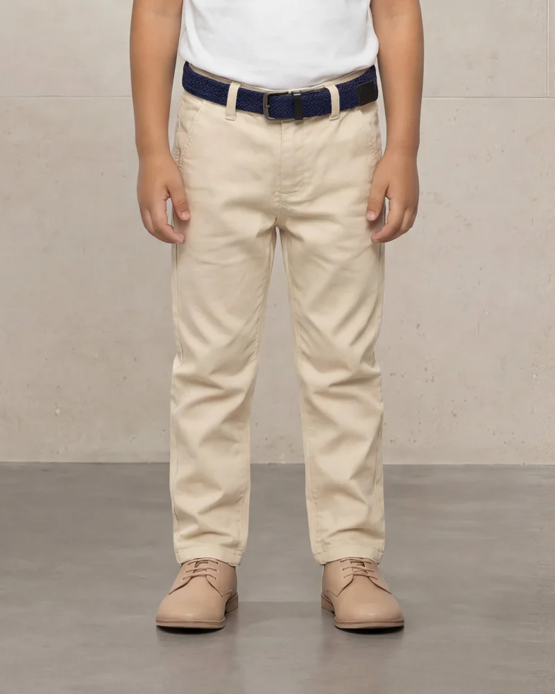 Redtag Boys Cream Dobby Belted Trousers