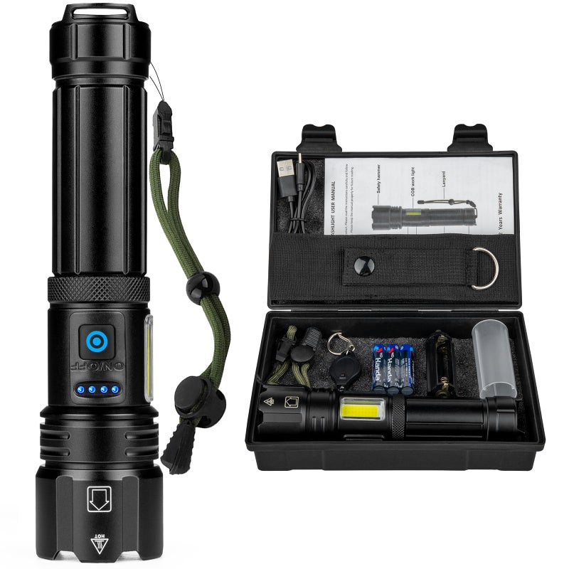 azamine Flashlights High Lumens Rechargeable - 990000 Lumen Super Bright LED Flashlight 7 Modes with COB Work Light, IPX7 Waterproof Handheld Flash Light for Home, Camping, Hiking - Image 1